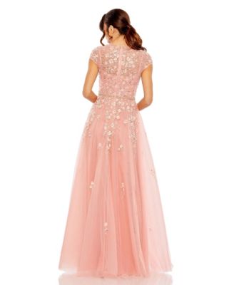 Women's High Neck Cap Sleeve Embellished A Line Gown