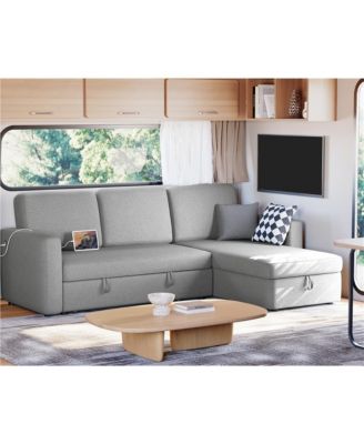 L-Shaped Reversible Sleeper Sectional Sofa with Chaise & USB & Type-C Ports Dark Gray