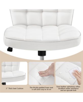 Modern Tufted Armless Desk Chair with Chrome-finish Metal Base, Rolling Wheels, Adjustable Seat Heigh