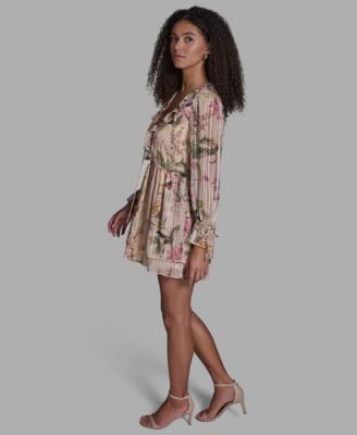 Women's Floral Ruffled V-Neck Short Shift Dress