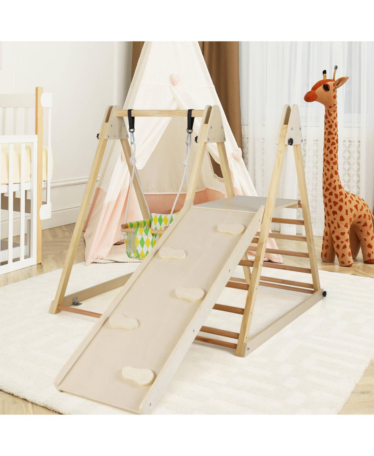 4-in-1 Indoor Jungle Gym with Baby Swing, Climber, Ladder and Resting Platform