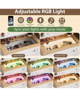4-Drawer Charge Station, LED Strip, Crystal Knobs, Modern Vanity Cabinet Dresser with Mirror