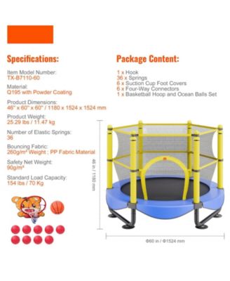 5FT Kids Trampoline with Safety Net and Basketball Hoop