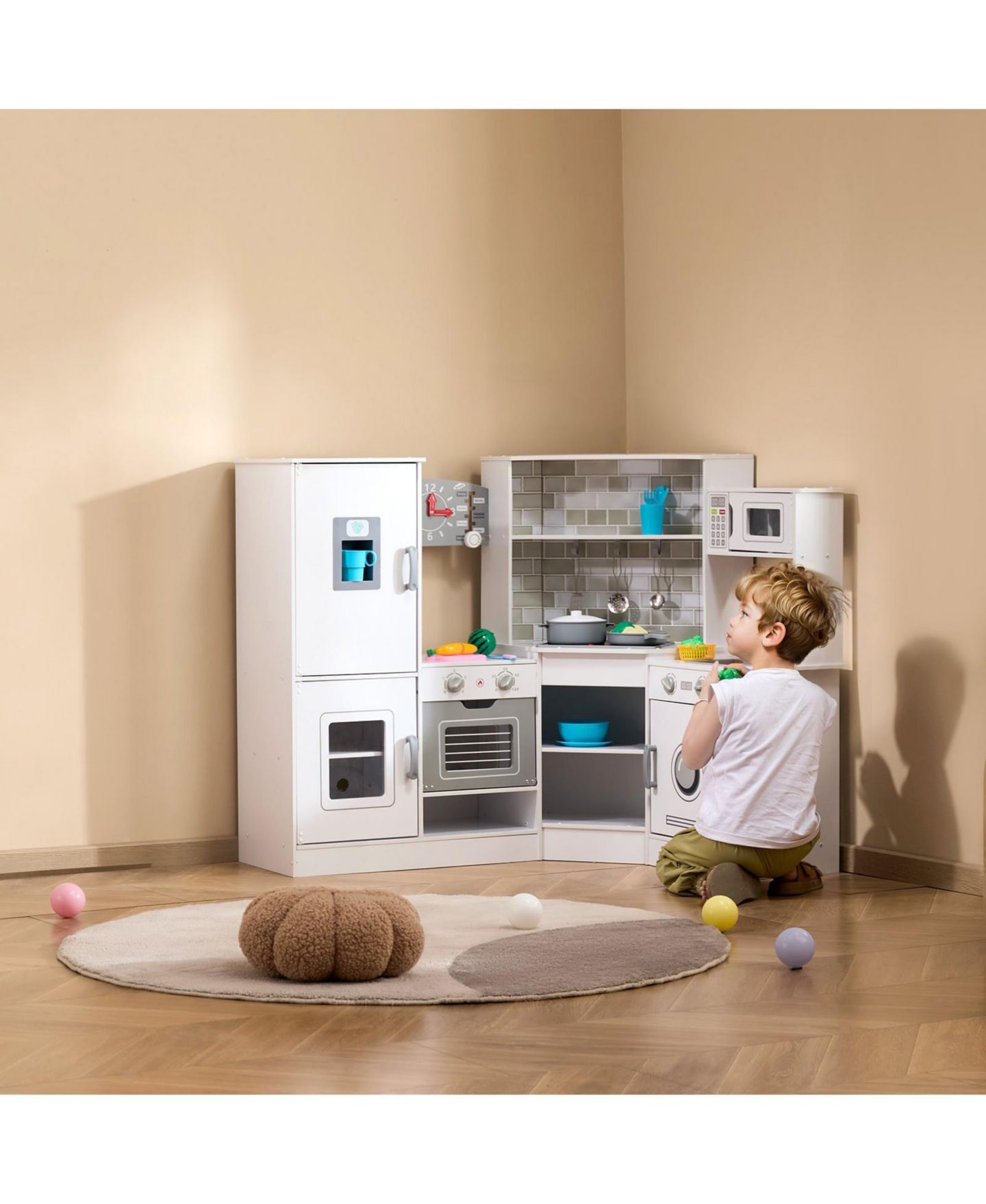 Детские игрушки SUGIFT Corner Wooden Play Kitchen with Electronic Sounds & LED Display, цвет: Белый — фото 2