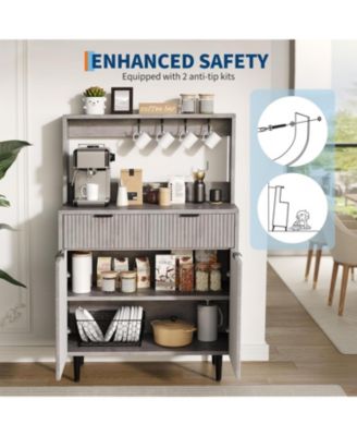 Fluted Sideboard Buffet Cabinet with 2 Drawers, Adjustable Shelves, Coffee Bar Storage Console