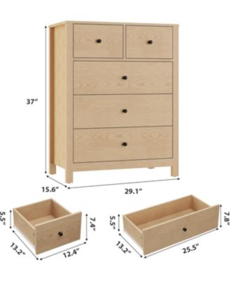 5-Drawer Wooden Modern Tall Dresser with Deep Drawers and Metal Knobs