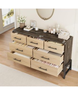7-Drawer Black Polished Engineered Wood Dresser, Chic Cabinet Legs, Waterproof Desktop, Modern Bedroom Storage