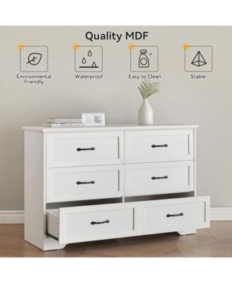 6-Drawer Wooden Modern Dresser with Closet Storage Organizer Cabinet