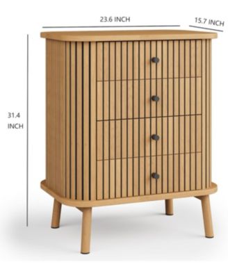4-Drawer Wicker Boho Dresser with Handles and Wood Legs