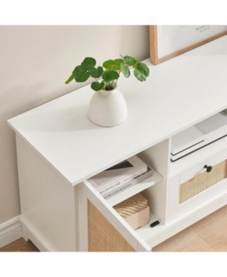 Rattan TV Stand for 65/70 Inch TV, Modern Media Console with 2 Drawers, 2 Cabinets and Adjustable Shelf