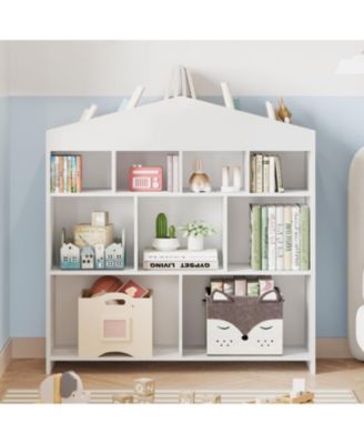 9-Cubby Children's Bookshelf, Toy Organizer, White Wooden Bookcase, Nursery, Playroom, Kids Room