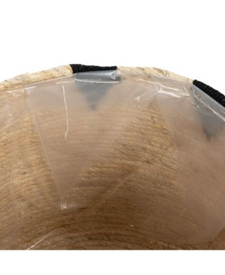 Round Handwoven Corn Leaf Basket Set of 2 with Plastic Liner, Natural with Black Accents