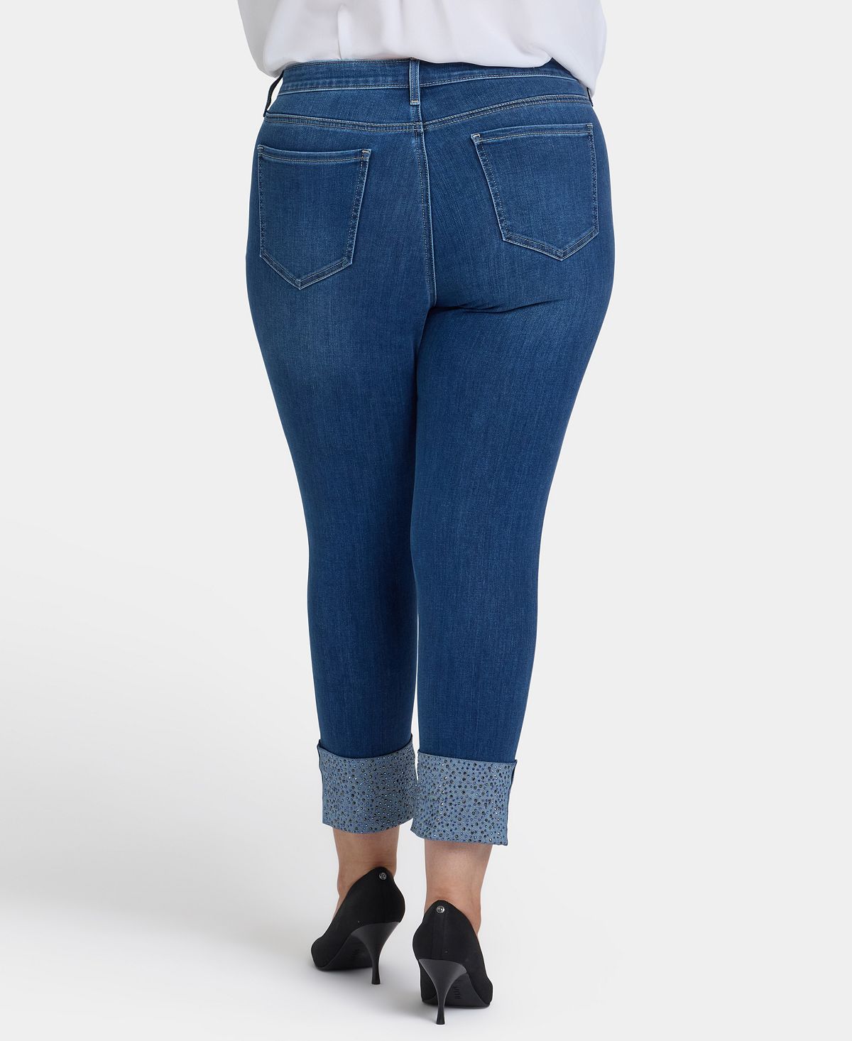NYDJ Plus Size Sheri Slim Ankle Rhinestone Cuff Jeans view 3 — MAYCSS fashion products