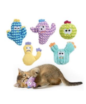 5 Pack Cactus Catnip Toys, 100% Organic Catnip Toys for Indoor Cats, Interactive Plush Chew Fun Without Cotton,
