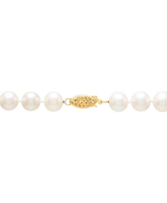 White Cultured Freshwater Pearl (7-8mm) Necklace in 14k Yellow Gold