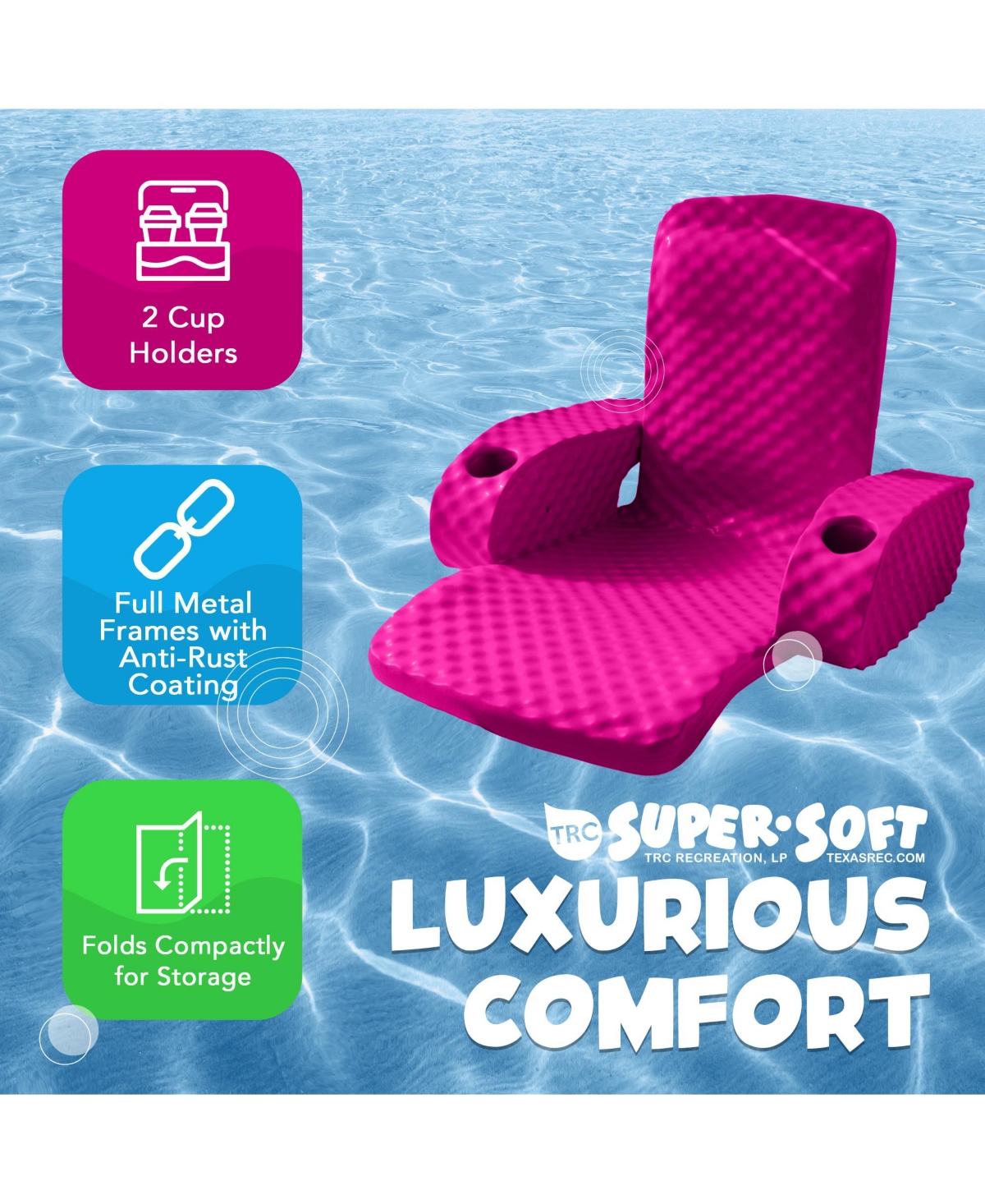 Trc Recreation Folding Baja Chair Swimming Pool Float Armchair, Flamingo Pink