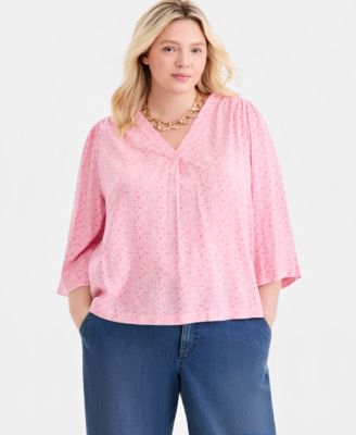 Plus Size Printed 3/4-Sleeve Top