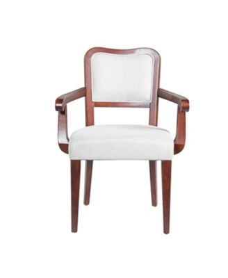  Walnut Dining Chairs Set of 2, Beige Fabric, Padded Armrests