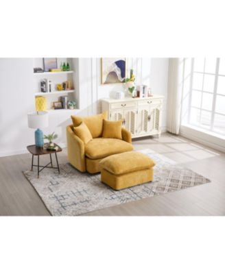 Oversized Swivel Accent Chair with Ottoman & Pillows