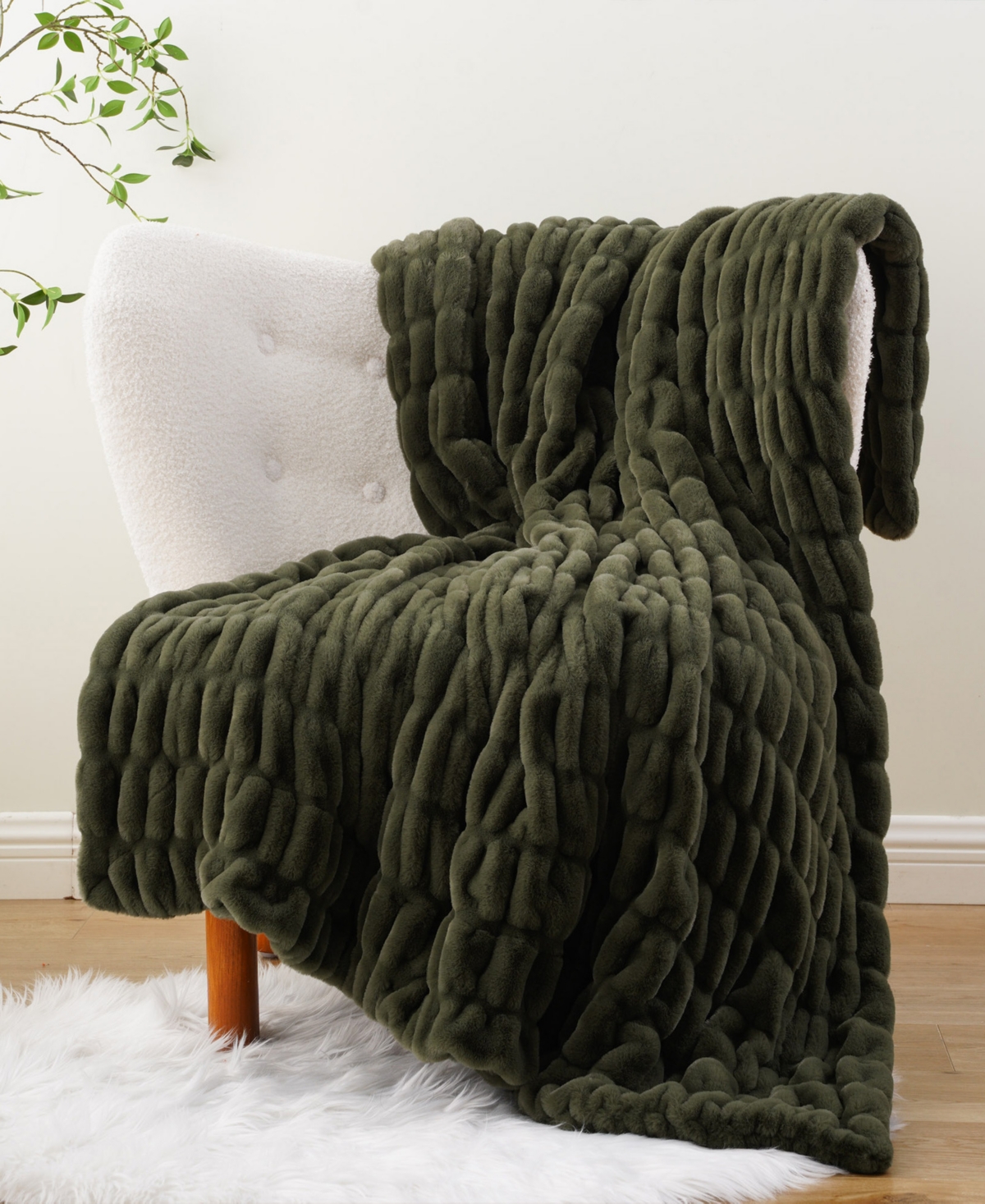 Battilo Luxurious Reversible Rabbit Faux Fur Throw, 50" x 60"