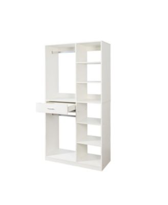 Freestanding Wardrobe Closet with Shelves Drawer & Hanging Rod