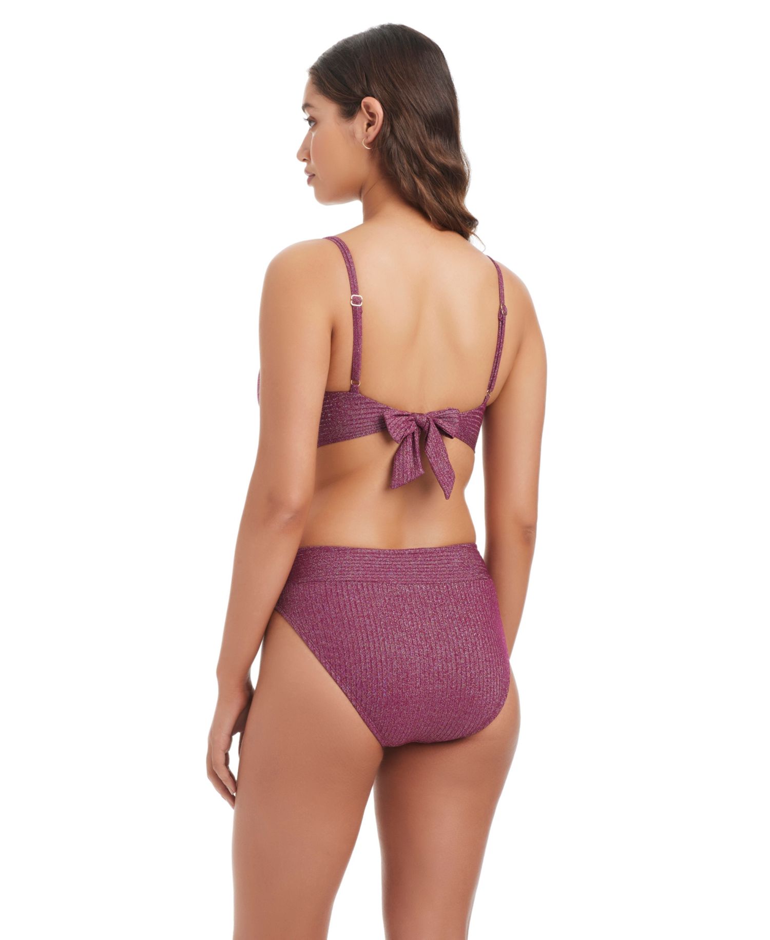 Women's Rib & Shine Over-The-Shoulder Swimsuit Bikini Top