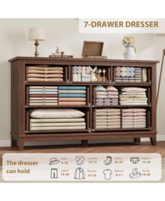 7-Drawer Brown Freestanding Dresser 54" Wide, Large Storage Closet Organizer Chest for Living Room, Entryway, Bedroom
