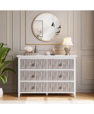 6-Drawer Fluted Wave Pattern Dresser, Large Storage Drawers, Anti-Tip Safety, Wooden Chest for Bedroom, Hallway, Closet