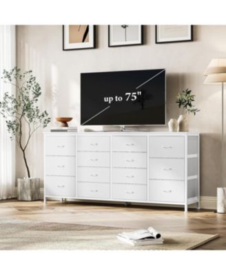 63 Inch White 14 Drawer Dresser, TV Stand, Large Storage Cabinet for Bedroom, Living Room