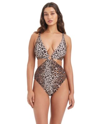 Women's Feline Fine Plunge Ring Over-The-Shoulder Monokini, Macy's Exclusive