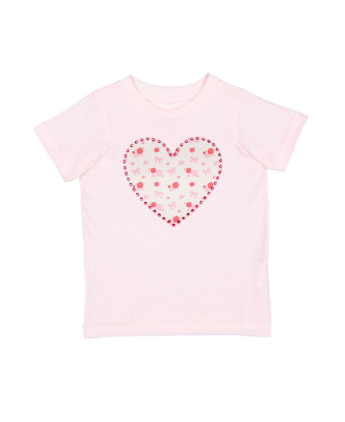 Sweet Wink Big Girls Dainty Rose Pearl Heart Patch Short Sleeve T-Shirt