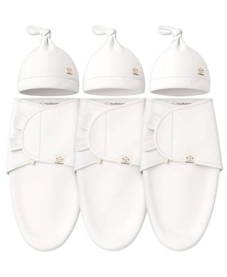 3-Pack Organic Baby Swaddle Sleep Sacks with Knot Hats, Newborn Baby Swaddles Wrap, Ergonomic Wearable Blanket