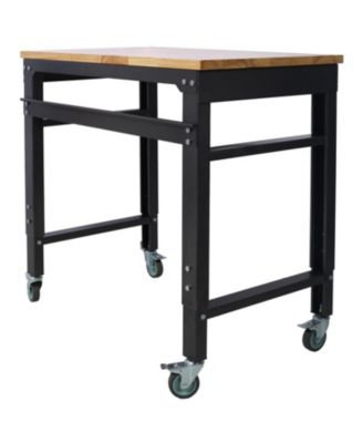 Adjustable Rolling Workbench with Rubber Wood Top (35" Wide