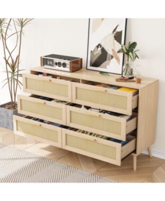 Streamdale Modern Rattan Dresser with 6 Drawers