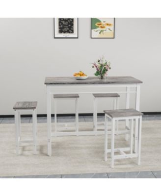 5-Piece White Oak Kitchen Bar Table Set with 4 Stools