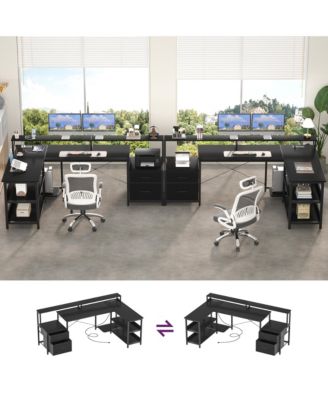 72.8" L Shaped Desk with File Drawer, Reversible Computer Desk with Power Outlet, LED Strip, Monitor Stand & Storage Shelves