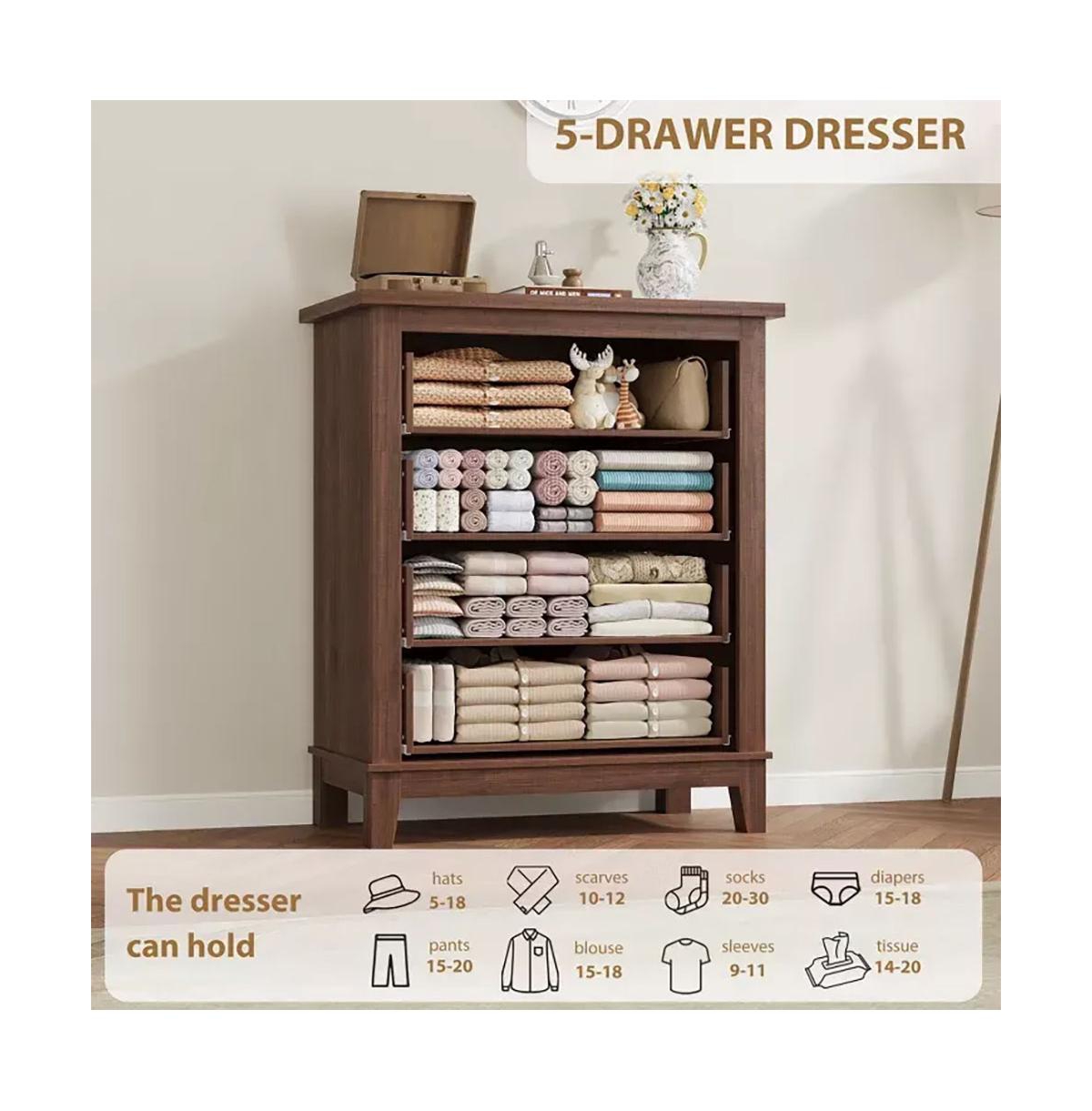 gaomon 4-Drawer Brown Freestanding Vertical Dresser 34.8" Tall, Large Storage Closet Chest for Bedroom, Living Room