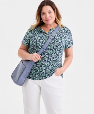Plus Size Short-Sleeve Henley Top