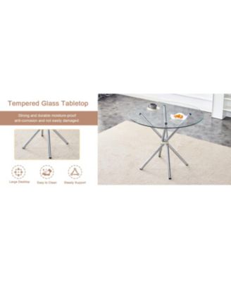 Unique Round Glass Dining Table with Silver Legs
