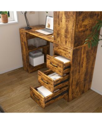 Streamdale Computer Desk with Socket, Drawers & Shelves - Carbonized Wood