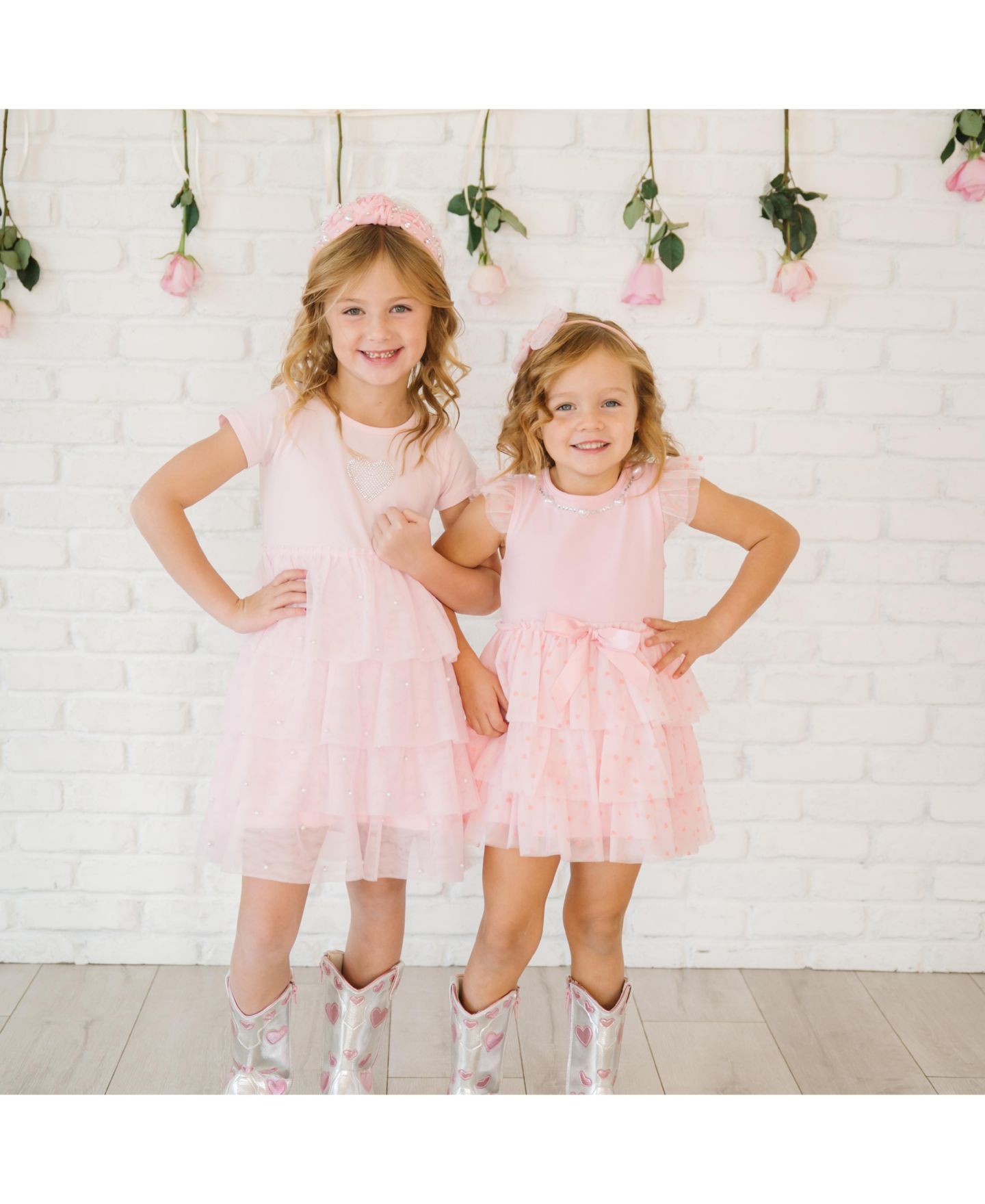 Платье Sweet Wink Pearl Heart Tiered Short Sleeve Tutu Dress для девочек-малышей, цвет: Мягкий розовый — фото 2