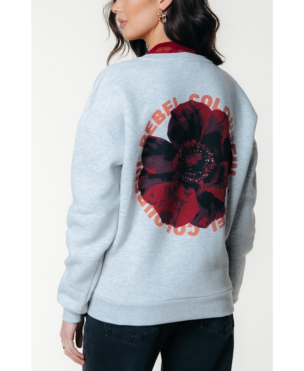 Colourful Rebel Women's Cr Round Flower Dropped Shoulder Sweat