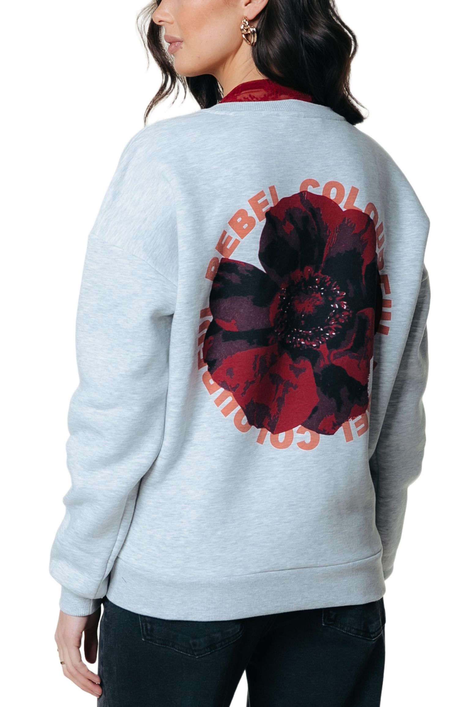 Women's CR Round Flower Dropped Shoulder Sweat
