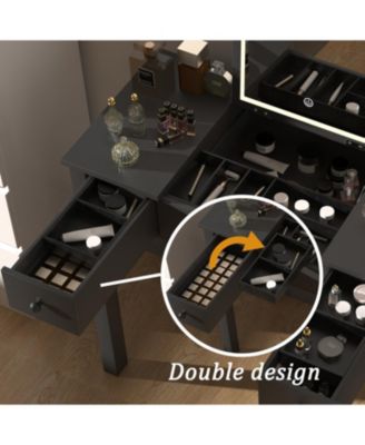 Elegant Vanity Table with LED Lights, Flip-Top Mirror and 2 Drawers, Jewelry Storage for Women Dressing