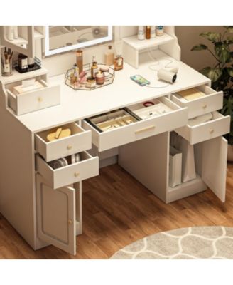 Streamdale Vanity Table Set with Mirror, 6 Drawers & Shelves