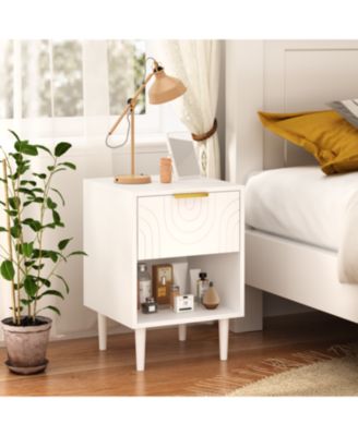 Modern Nightstand with Drawer & Shelf Gold Handle