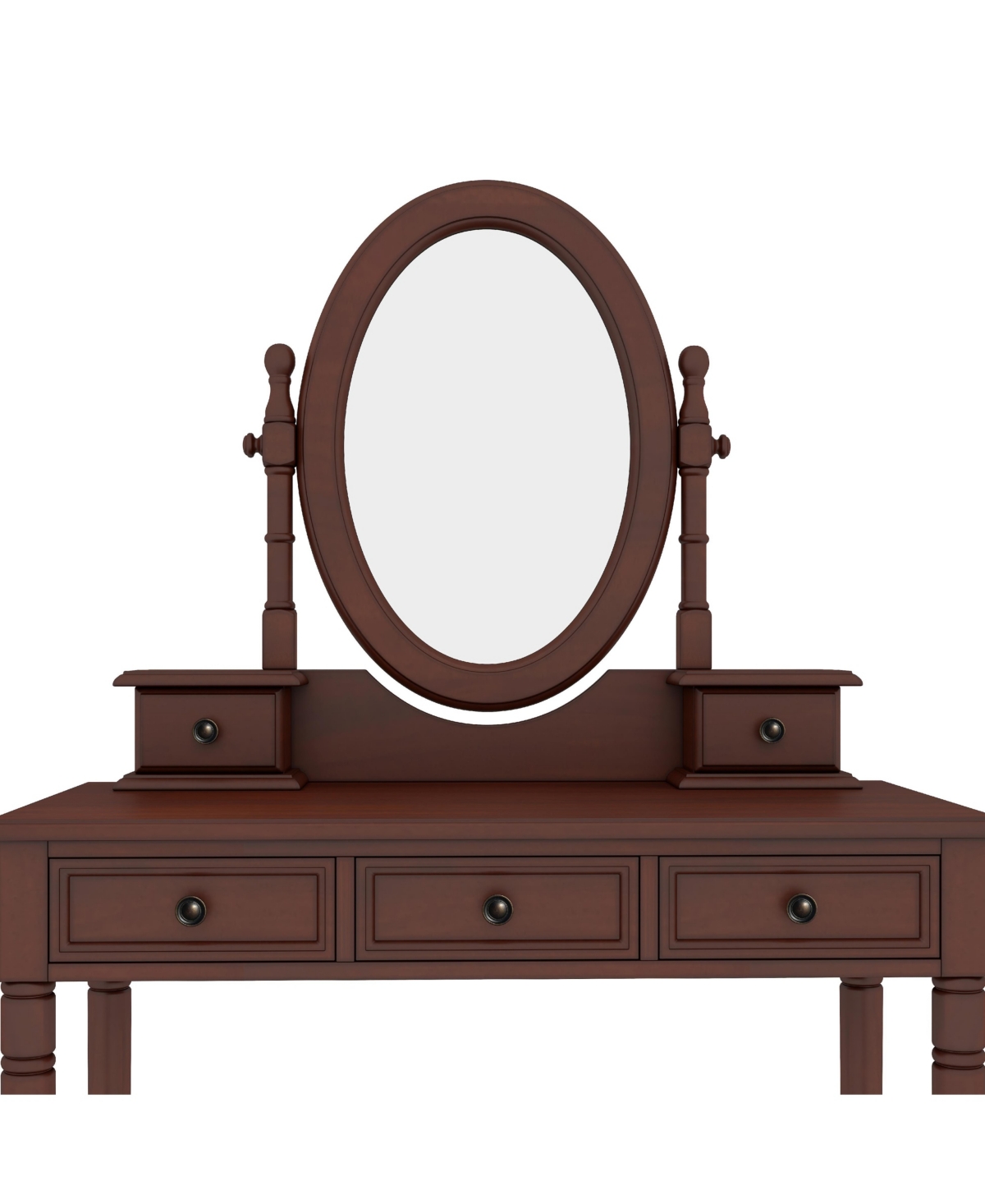 Streamdale Furniture Vanity Desk with Mirror, Cushioned Stool, 5 Drawers - Walnut