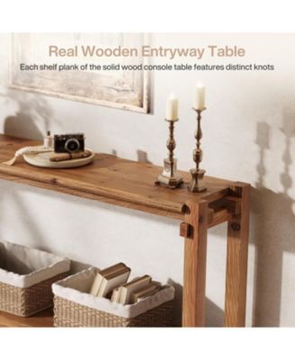 63-Inch Solid Wood Console Table, 2-Tier Farmhouse Entryway Table with Storage
