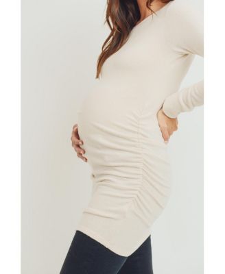 Maternity Long Sleeve Crew Neck Side Ruching Knit Top