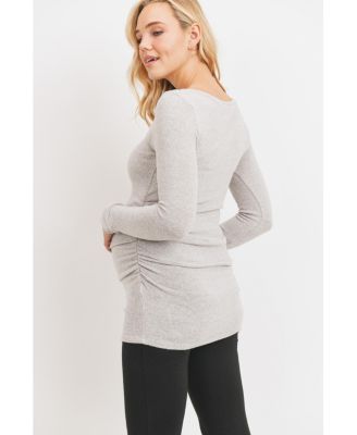 Maternity Long Sleeve Crew Neck Side Ruching Knit Top